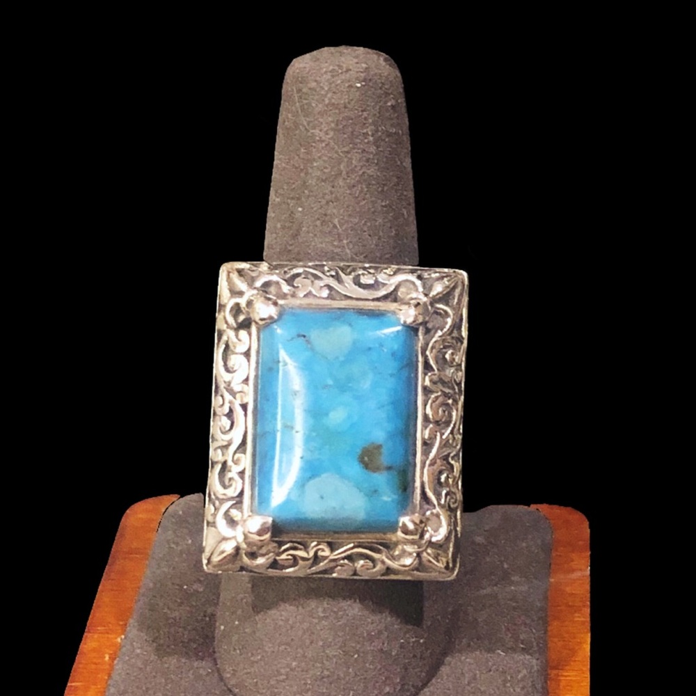 LOIS HILL Sterling Silver & Oversized Turquoise Cabochon Gemstone Cocktail Ring - Picture 12 of 17